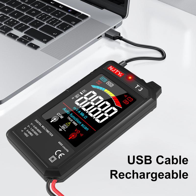 NJTY T3 MINI Smart Digital Multimeter Color Screen USB Rechargeable 4000 Counts Auto Ranging Voltage Resistance NCV Live Wire