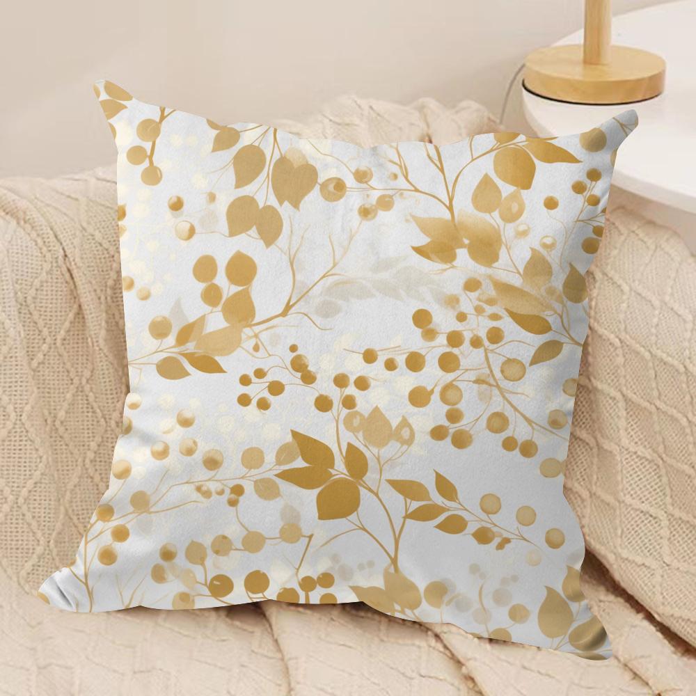 Gold Leaf Flower Cushion Cover Soft Plush Fabric DoubleSided Printed Cushion Covers for All Seasons Modern Home Decor