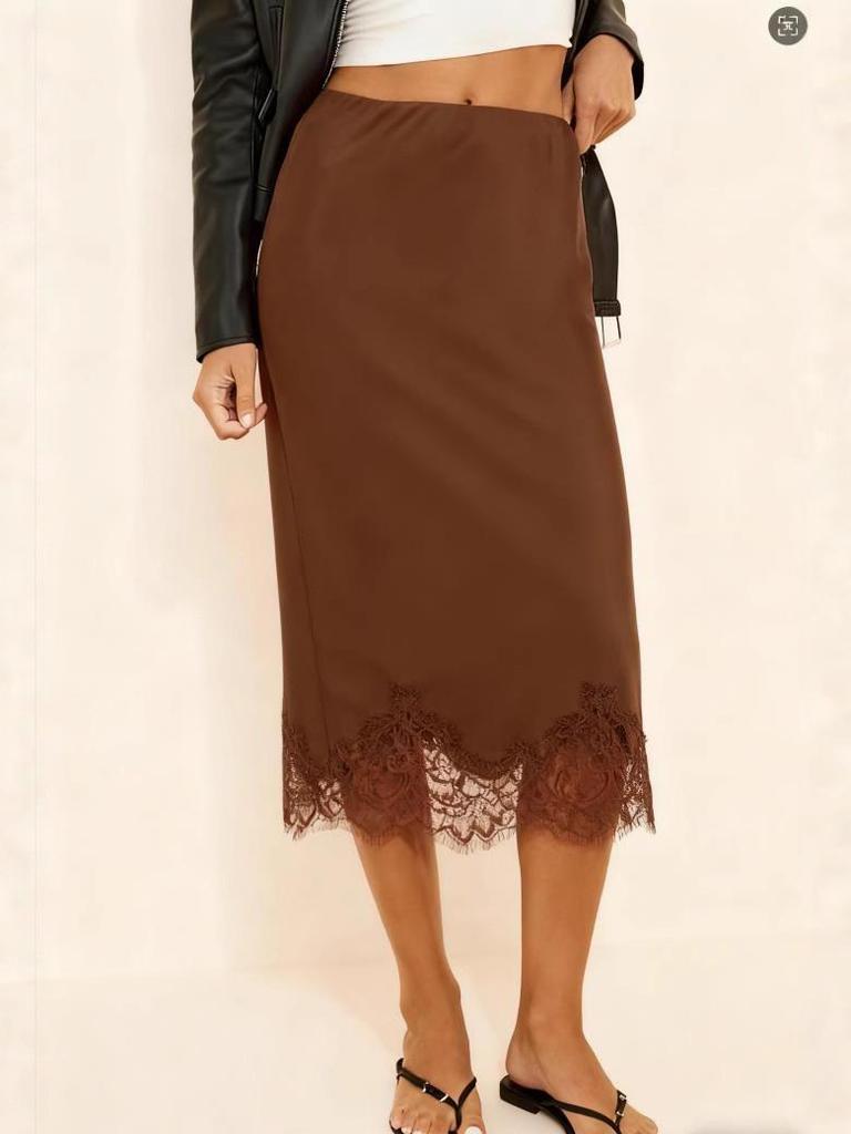 Элегантная женская юбка из атласа и шелка с кружевной аппликацией