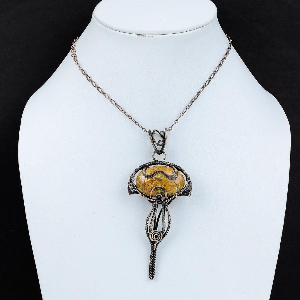 Подвеска из ископаемого коралла, подвеска из медной проволоки, драгоценный камень, ручная работа, медные украшения, стильный кулон, натуральный ископаемый коралл, подарок для мамы