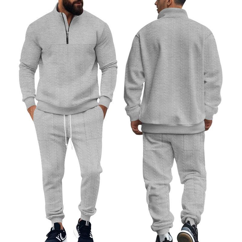 Autumn and winter men's clothing new American men's casual velvet warm zipper men's sports trousers set