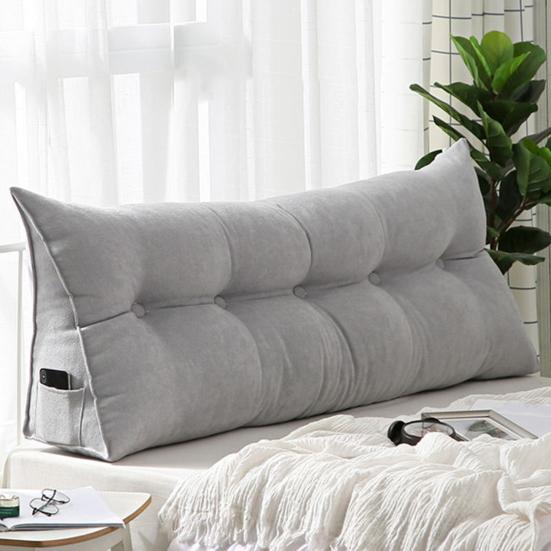 Прикроватная треугольная подушка-подголовник, подушка для поддержки спины, подушка-валик для тахты со съемным чехлом, с боковым карманом