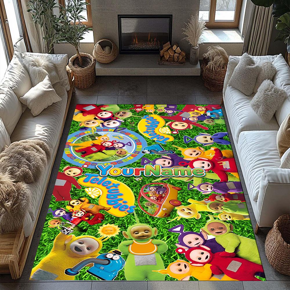 Teletubbies Customize Your Name Carpet Perfect for Foyer Bedrooms Dining Room Kitchen Anti-slip Rug Anime Office Decor Spiritual Gift