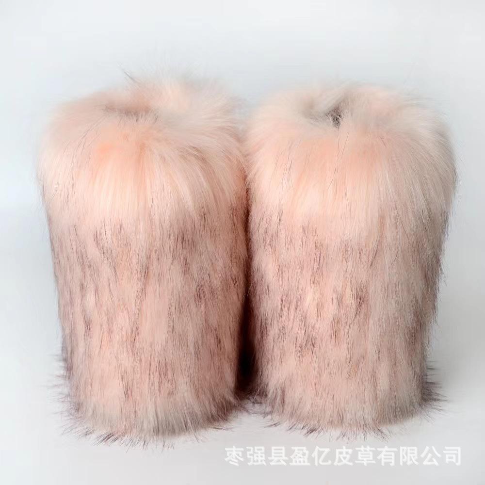 2024 Winter Boots Fluffy Fur Snow Boots High Quality Furry Faux Fox Fur Mid-calf Boots Ladies Sexy Warm Cotton-padded Shoes