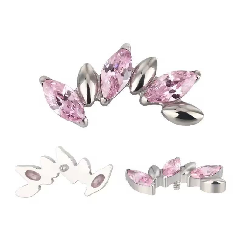 Серьги-пусеты из разноцветного циркония «Маркиза» – F-136 Титановый сплав для пирсинга губы и хряща уха.