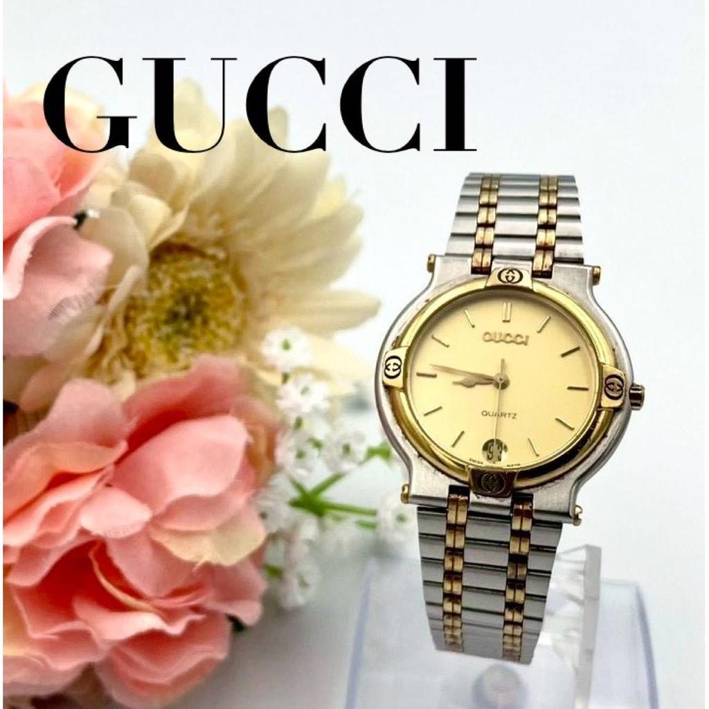 Б/У 858 Новая Батарея GUCCI Gucci 9000M Часы Дата Винтаж Кварцевые Комби Мужские Нержавеющая Сталь Рабочие