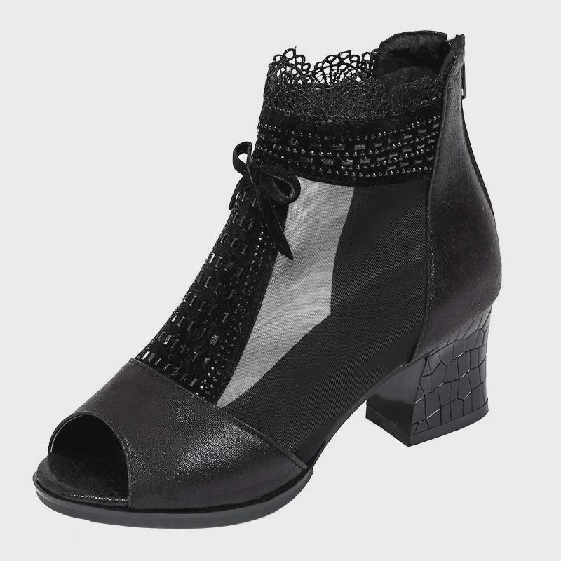 Женские дышащие сандалии для танцев с открытым носком из сетки, лето 2025 г. — европейский и американский стиль