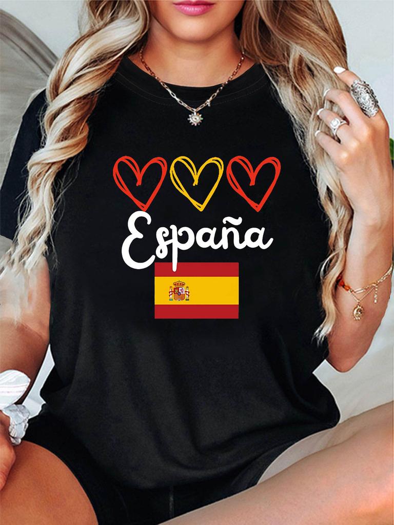 Spain Hearts Flag Graphic T-shirt
