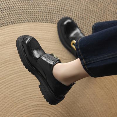 Новые женские туфли на толстой подошве, нескользящие, с круглым носком, на липучке, с низким верхом, с мелким вырезом, повседневные, черные, с низким верхом, для носки в любое время года, маленькие кожаные туфли