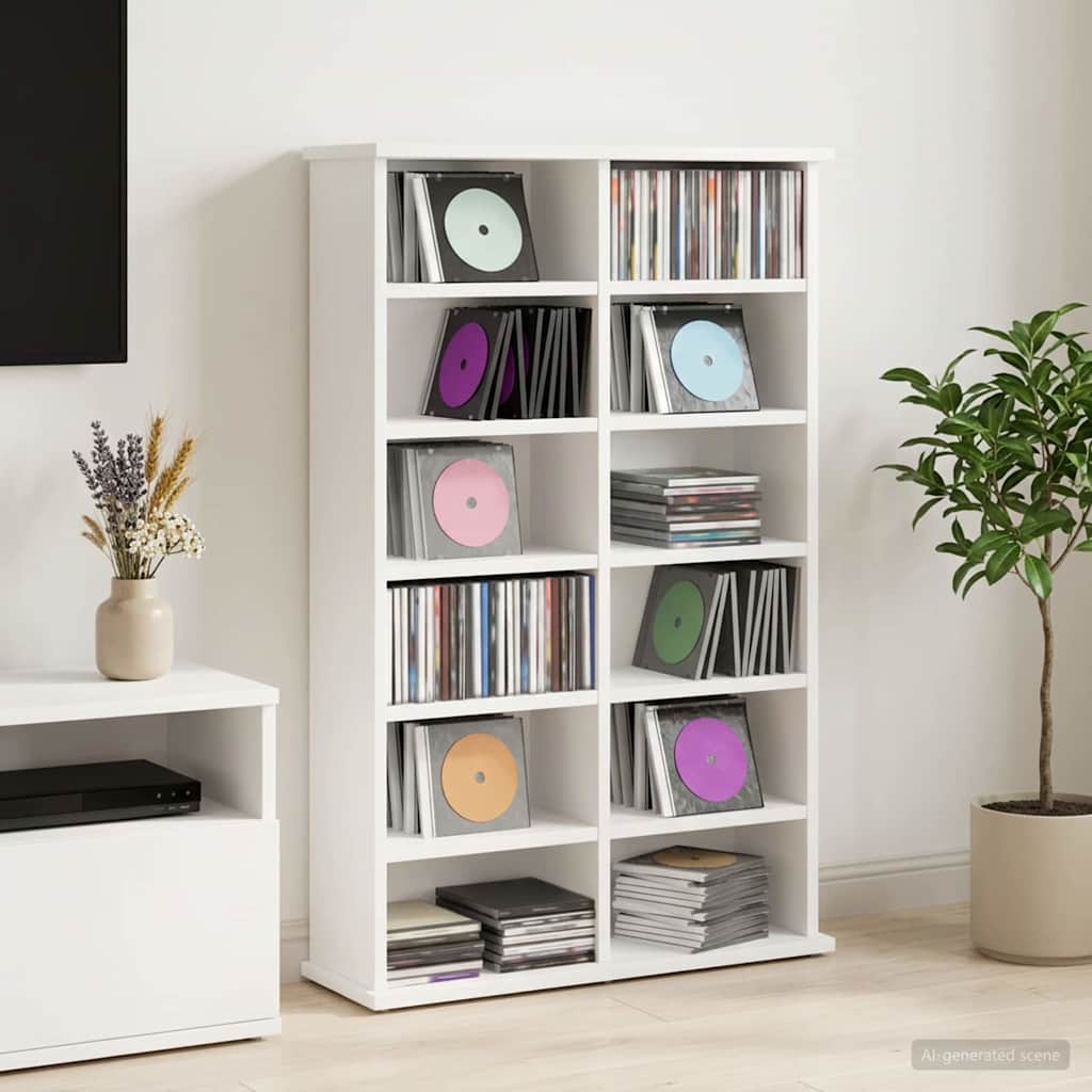 CD Rack White 60 x 17 x 92 cm Engineered Wood
