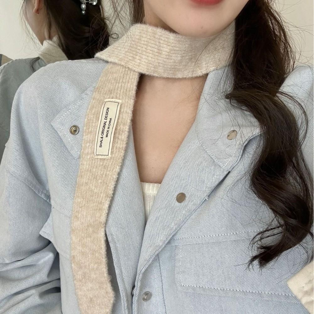 Solid Color Knitted Scarf Wool Neck Warmer Y2K Long Neckerchief Women