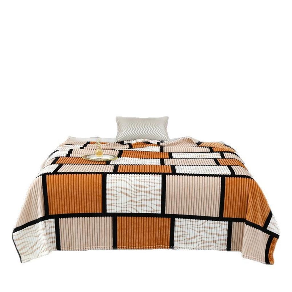 High-quality Milk Velvet Blanket with Geometric Square Print, Suitable for Bed, Travel, and Car Use. Made of Soft and Comfortable Polyester Fabric
