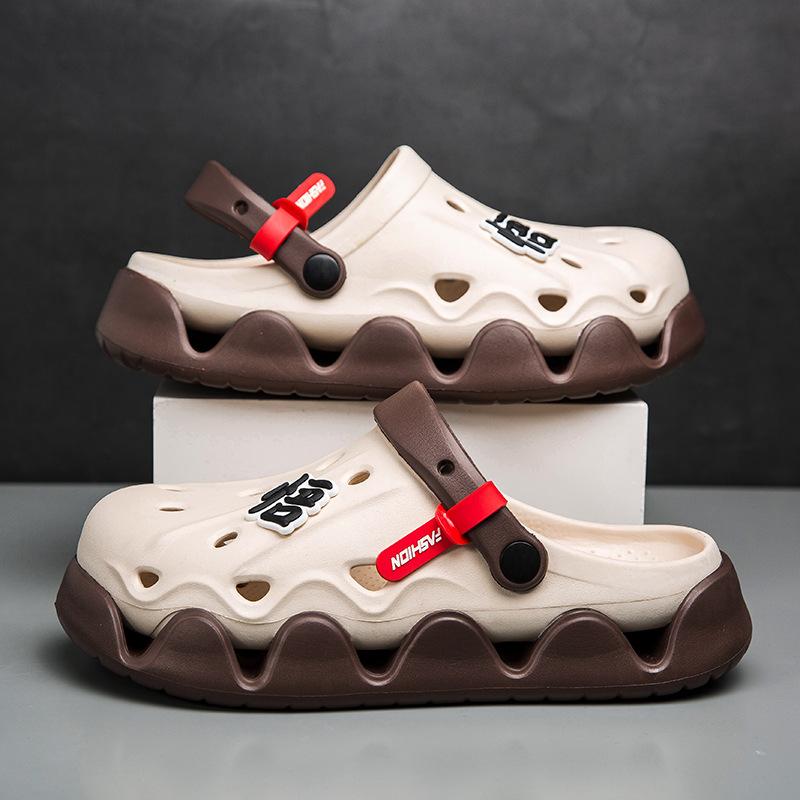 Туфли с дырочками на толстой подошве, мужская модная индивидуальная верхняя одежда, тапочки-мешки, мужские нескользящие пляжные сандалии двойного назначения