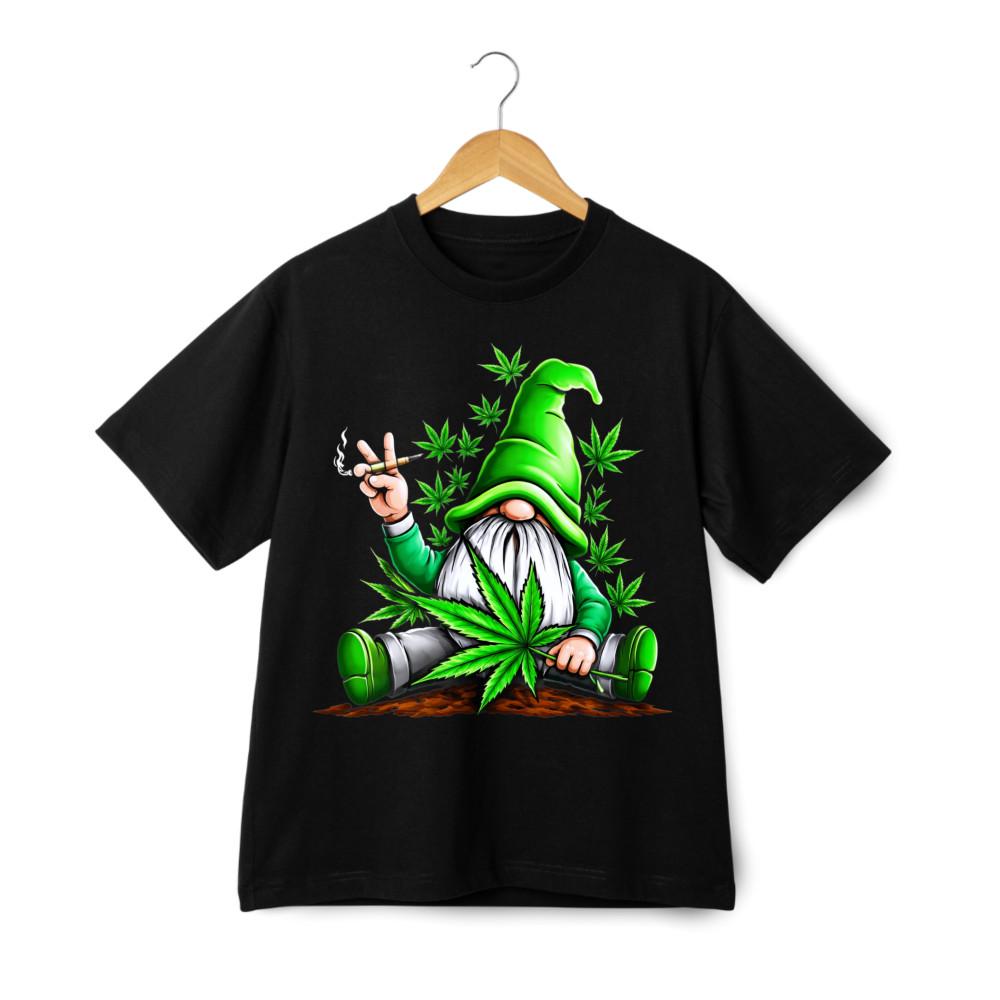 Garden Gnome 420 Print T-Shirt, Whimsical Nature Casual Tee
