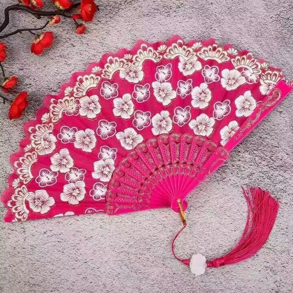 Flower Pattern Dance Fan Vintage Decorative Fan Hanfu Fan Chinese Folding Fan  Wedding Party