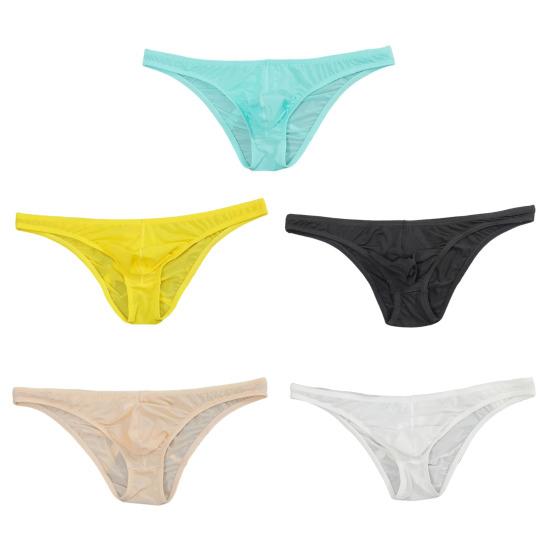 Men Briefs Ice Silk Ultra-Thin Low-Waist Underwear U-Convex Solid Color Elastic Breathable Panties Daily Wear