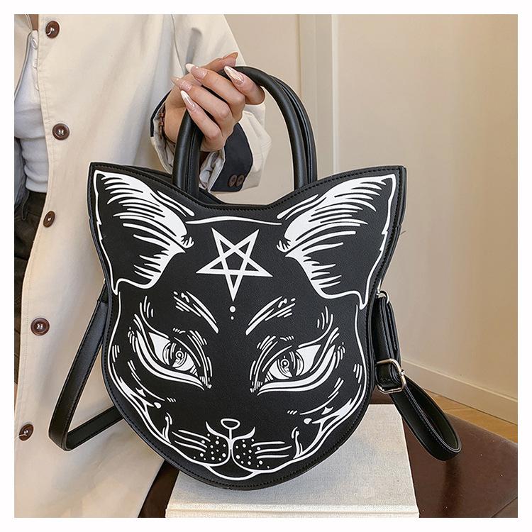 Новая женская сумка темная кошка косая сумка модная трендовая сумка в стиле панк кошачья мордашка хэллоуин женская сумка