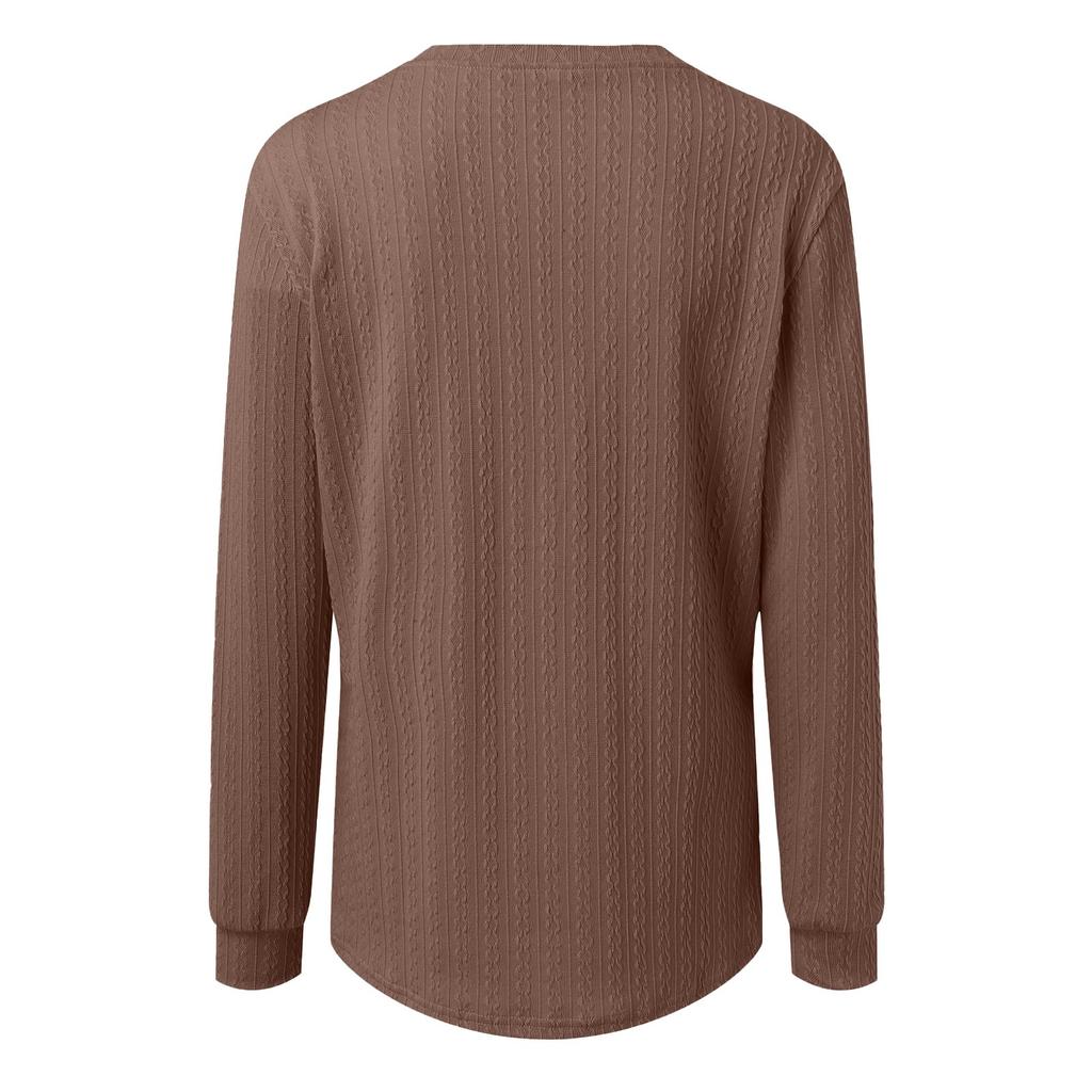 Женская мода с длинным рукавом однотонная футболка с v-образным вырезом и пуговицами повседневный топ с принтом