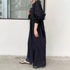 Women Korean Style Long Sleeve Solid Shirt Dress Loose Maxi Dresses Vintage Cotton Linen Robe Femme