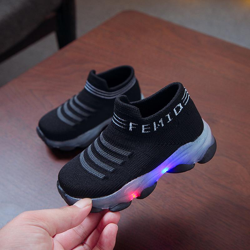 Children Baby Girls Boys Letter Mesh Led Luminous Socks Sport Run Sneakers Casual Shoes