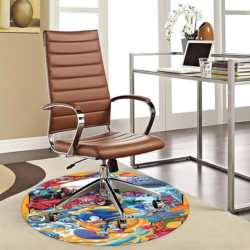 1pc Sonic the Hedgehog Anime Cartoon Design Round Carpet - Office Chair Mat, Non-Slip Rug for Home Decor, Living Room, Bedroom, Dormitory, Birthday Gi