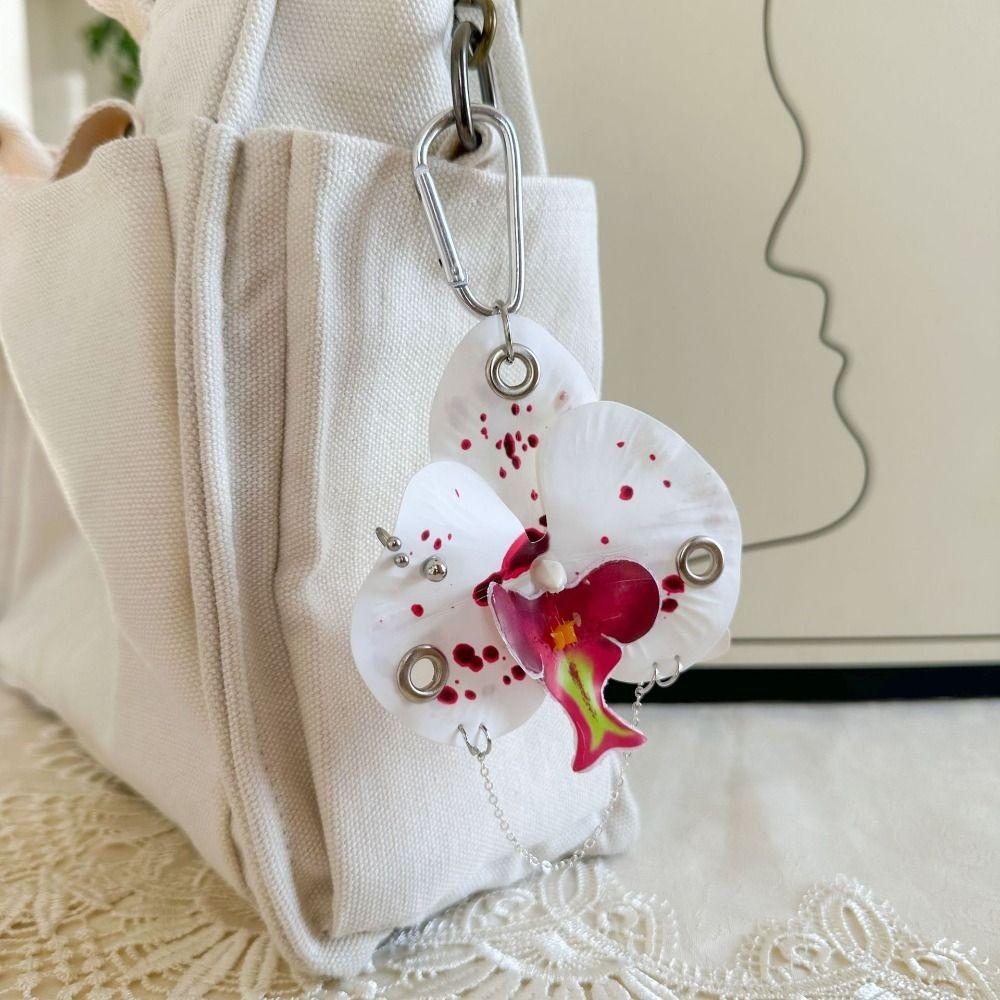 Ornament Orchid Flower Pendant Elegant Flower Bag Accessories Butterfly Orchid Key Ring  Backpack