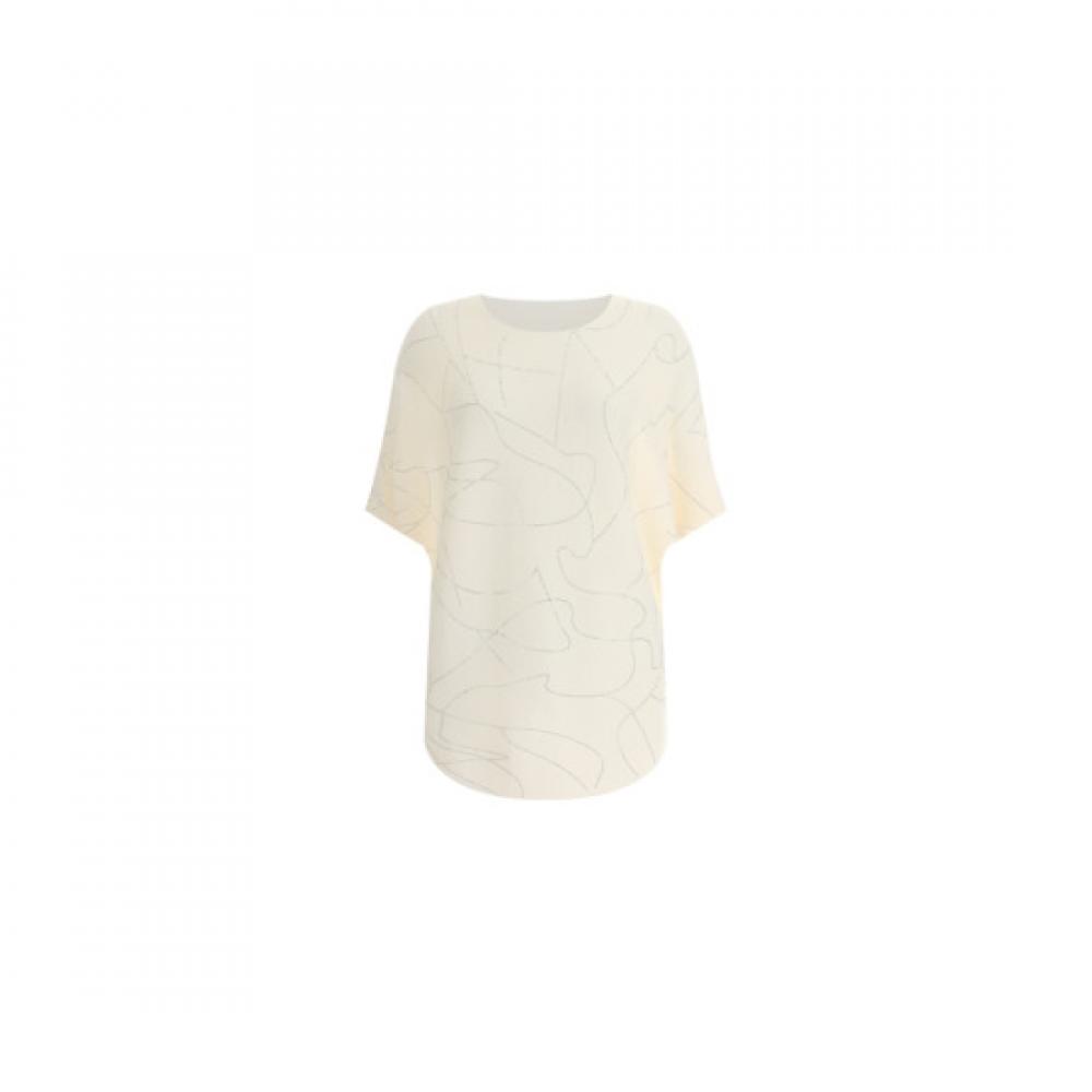 Shop Women Cubic Pattern Loose Boat Neck Knit Tee Summer 7 Sleeve Gg Wkn 11921
