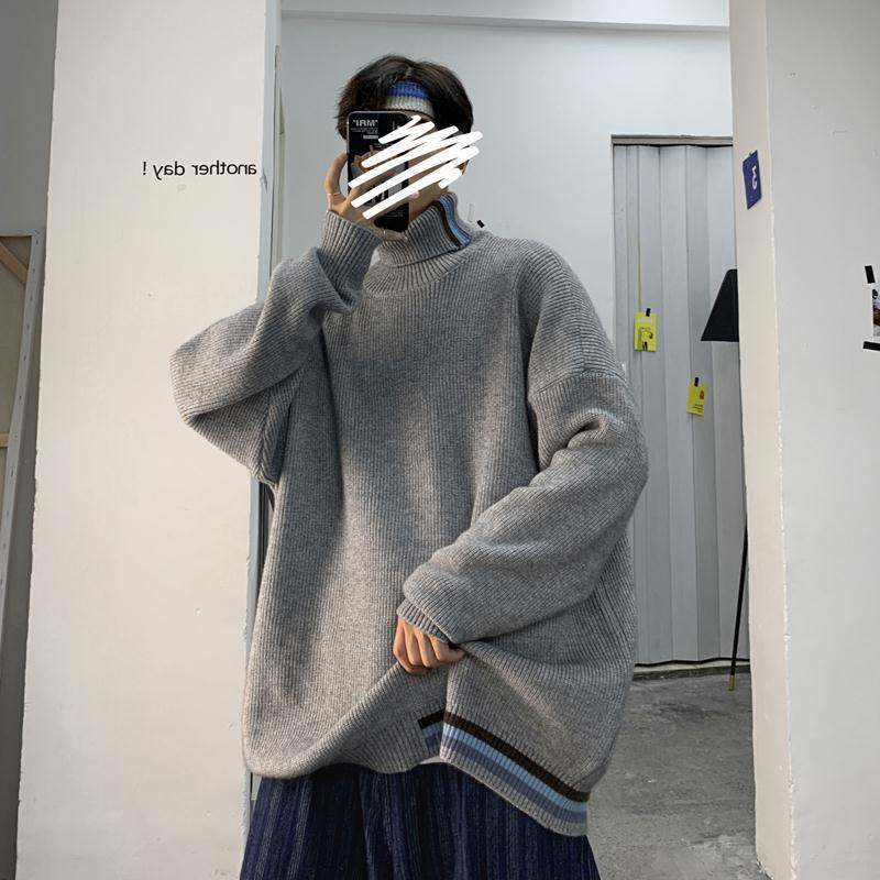 Осенне-зимняя мода, утолщенный свитер с высоким воротом, мужское свободное вязаное универсальное теплое пальто