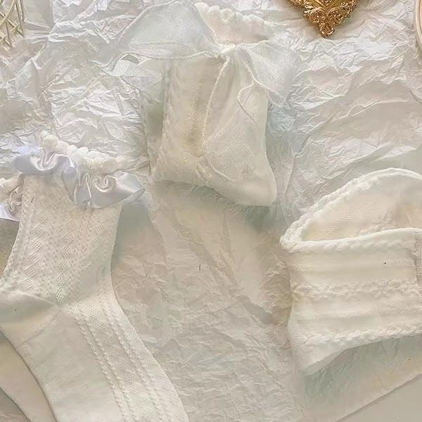 Лолита Белый Бант До середины икры Кружевные Женские Летние Носки - Милый Японский Школьный Стиль JK Дизайн Принцессы