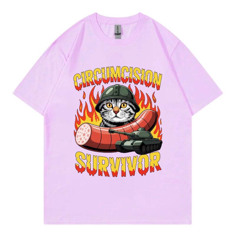 Circumcision Survivor Funny Cat Meme Graphic T Shirts Harajuku Y2k Short Sleeve Tshirts Men Women Casual Loose Cotton Tshirt