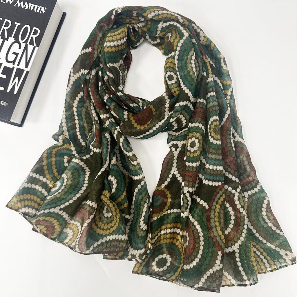 Женский oversized шарф с корейским хлопковым принтом: Модное пляжное полотенце и шелковый шарф, двойное использование для защиты от солнца