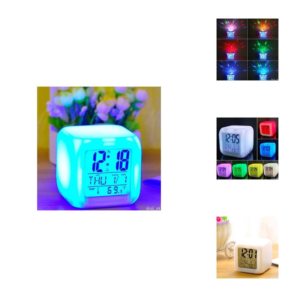 Stress Relieve Home Bedroom Child 7 Color Led Change Digital Glowing Alarm Clock For Peaceful Nights