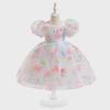 European & American Floral Mesh Puff Sleeve Princess Dress - 2024 Flower Girl Wedding Attire for Children