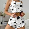 2 шт./комплект, женская летняя пижама, костюм с регулируемым ремешком, без рукавов, с принтом в виде сердца, укороченный топ с присборенной кромкой, шорты с высокой талией, комплект одежды для сна в спальню