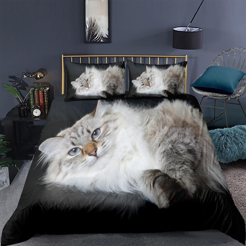 3D комплект постельного белья для домашних животных и кошек, пододеяльник с рисунком кота, наволочка, постельное белье, односпальная двуспальная кровать, полный размер, 2/3 шт., микрофибра