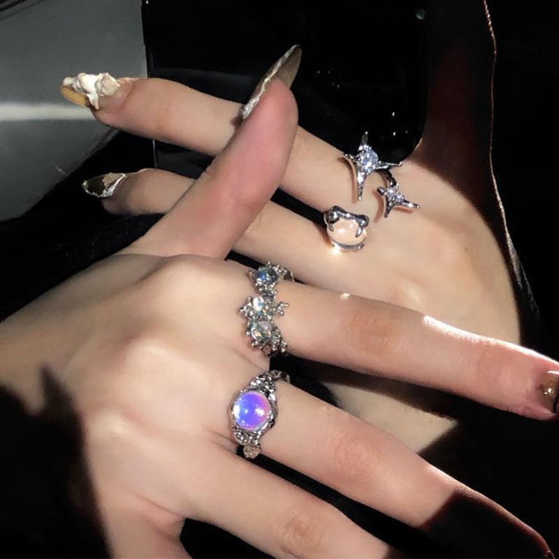 Набор колец с кристаллами в форме сердца в стиле Y2k для женщин и девушек, винтажные кольца неправильной формы из цинкового сплава, модные K-pop кольца с цирконом, подарки с цирконом для вечеринок