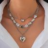 3 Pcs Baroque Pearl Heart Pendant Necklace for Women Layered Heart Clavicle Chain Adjustable Necklace Vintage Beaded Choker