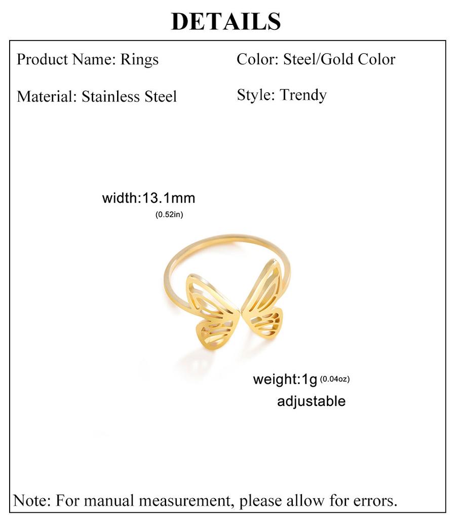 Cazador Adjustable Butterfly Women's Ring Gold Color Stainless Steel Finger Rings Jewelry Trendy Wedding Birthday Gift Wholesale