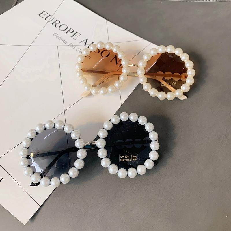 New Luxury Pearl Sunglasses Women Fashion Metal Frame Round Sunglasses Brand Designer Imitation Pearl Gradient Sun Glasses Uv400