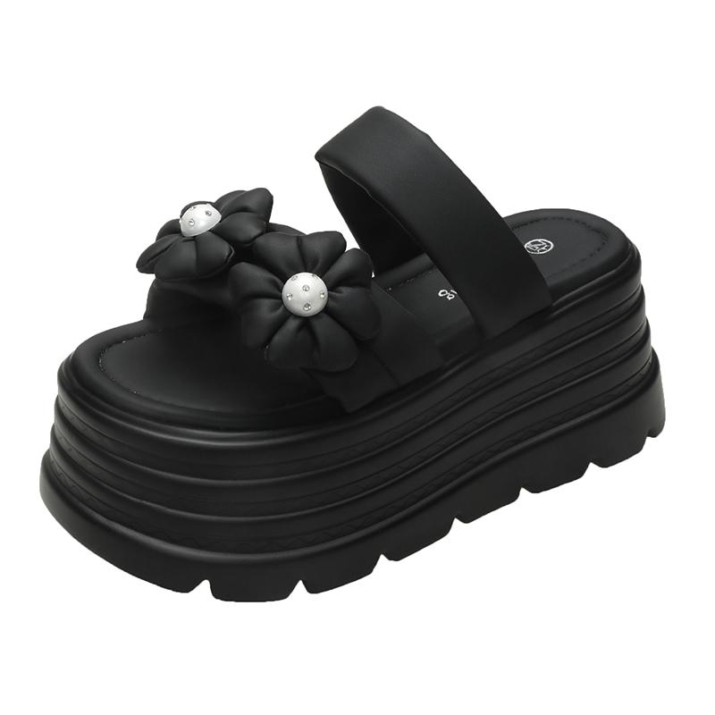 Fashion 8.5CM High Heels Slippers Women 2025 Summer New Thick-Soled Ladies High Platform Flower Beach Sandals Flip Flops Shoes