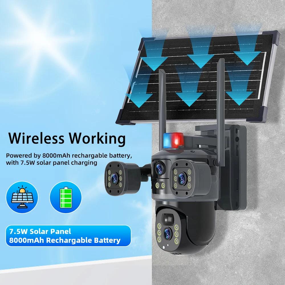 LS VISION 8-мегапиксельная WiFi-мультиобъективная 3-экранная солнечная панель с питанием от 360-градусной беспроводной PTZ-камерой наблюдения 4K V380 Pro наружная охранная 4G-камера на солнечных батареях