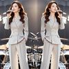 Women's Suit Autumn Elegant High End Lapel Long Sleeve Slim Blazer Jacket + Wide Leg Pants 2 Piece Set
