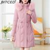 Winter Women's Mid-Length Slim-Fit Cotton Coat with Large Fur Collar Down-Filled Quilted Jacket