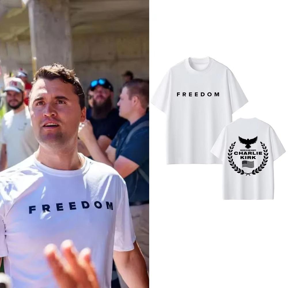 Charlie Kirk Freedom Same Style Print Tshirt Unisex Tribute Memorial American Hero Shortsleeved top Male Patriotic Activism Top