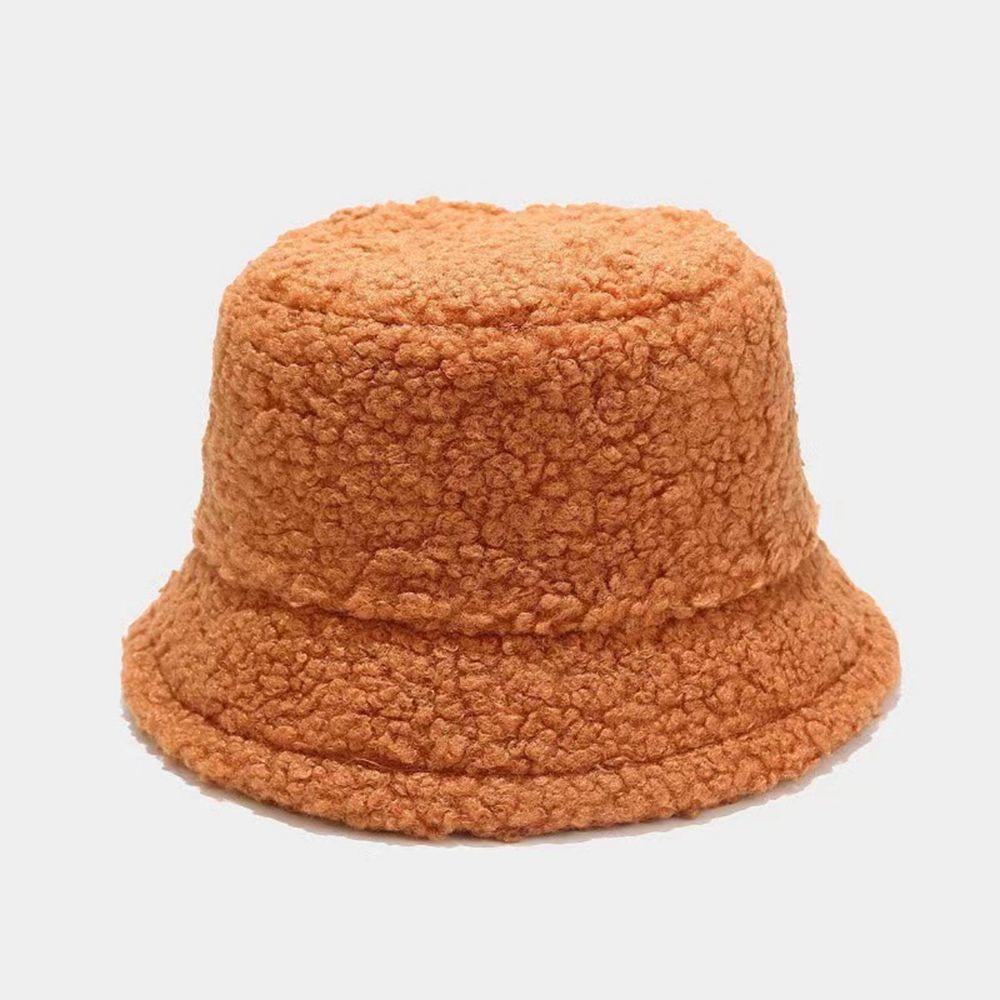 Girl Lamb Plush Autumn and Winter Korean Style Caps Pure Color Caps Lambwool Bucket Hat Female Hats