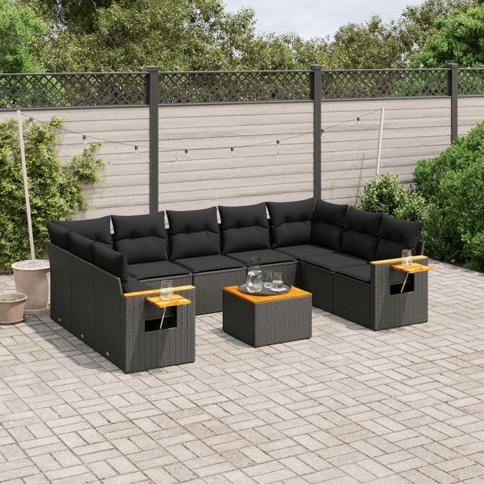 VidaXL Garden Lounge Set with Cushions 10 Pcs, Patio Sofas, Patio Furniture Set, Outdoor Furniture, Black 3227119
