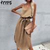 Women's Fashion Summer Spring Solid Color Print Sleeveless Suspenders U-Neck Casual Dresses