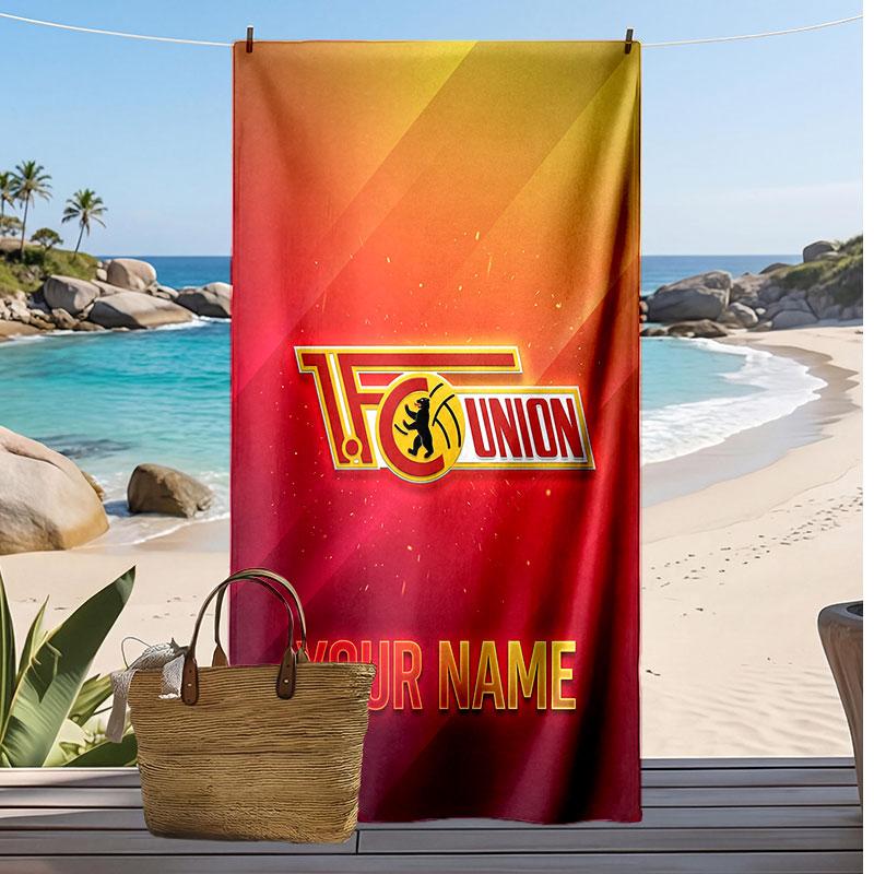 Union Berlin FC Personalized Printed Beach Towel Soccer Logo Support Custom Name Text Absorbent Towel For Sport Travel Special Gift