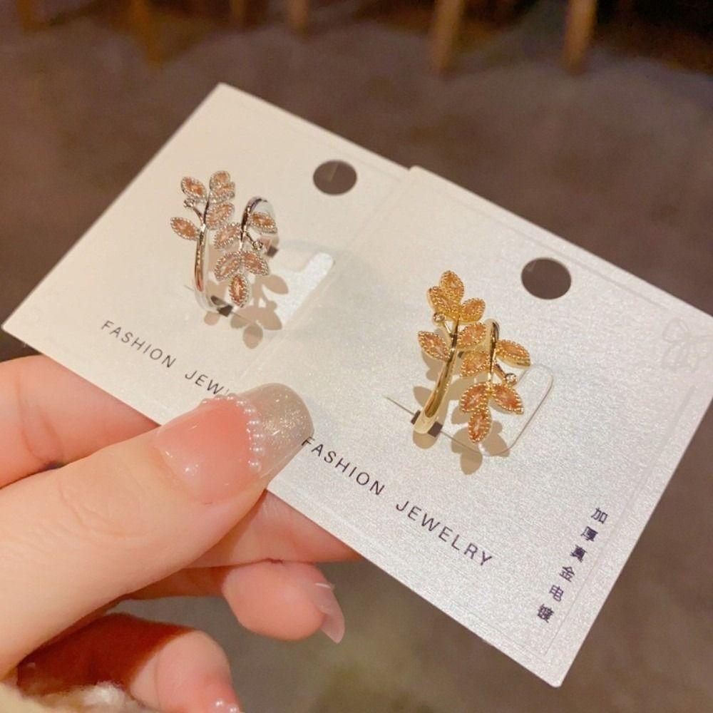 Silver Color Wheat Ear Leaf Rings Gold Color Leaves Ring Zircon Rose Flower Rings Women's Jewelry