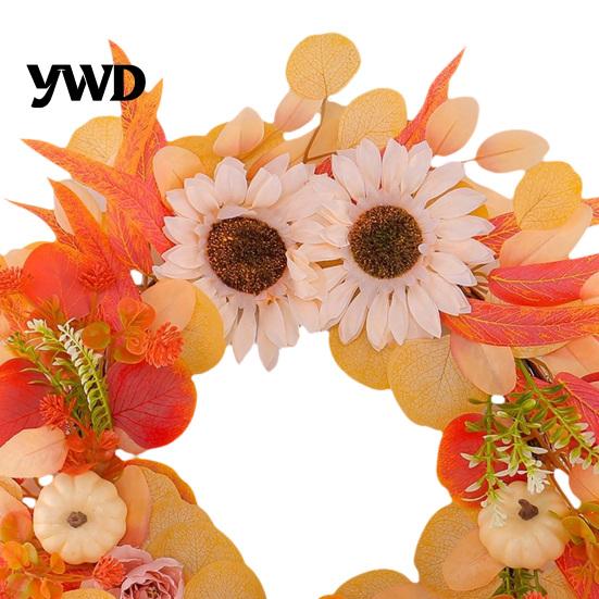 Decorative Wreath for Fireplace 20 Inch Fall Wreaths Front Door, Autumn Harvest Lightweight Indoor with Pumpkins, Sunflowers, Leaves Thanksgiving